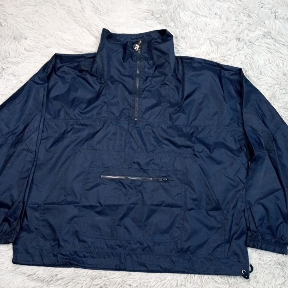 Vintage Jerzees Jacket Mens Blue L Windbreaker Pockets Athletic Logo Gorpcore